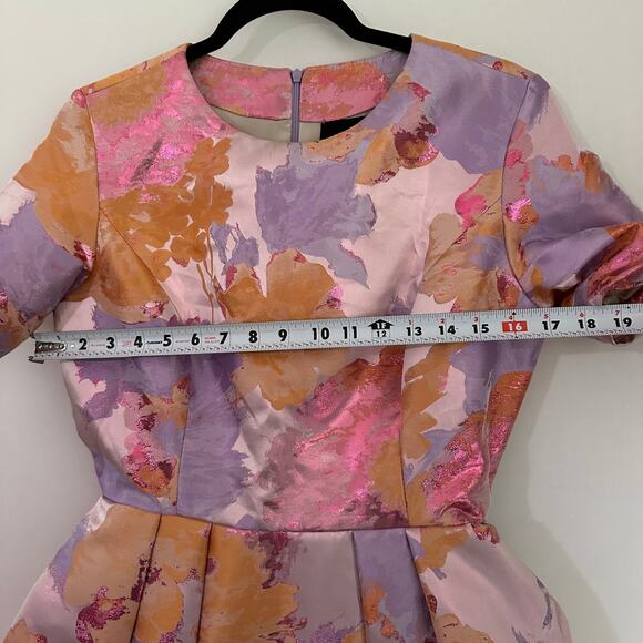 Io Couture Floral Foliage Pastel Fit & Flare Pleated Structured Mini Dress US 40 - Picture 8 of 12